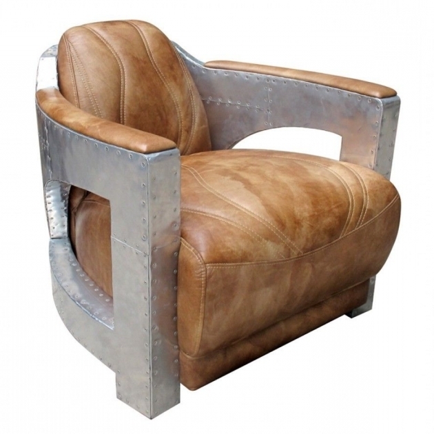 Full Top Grain Leather Club Chair Light Brown Aviator Aluminum Photo 66