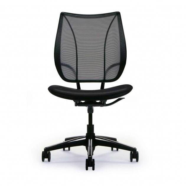 Stylish Black Armless Office Chairs With Wheels Mesh Back Material Leather Seat Upholstery Image 57