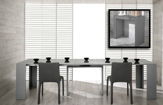 Modern Ultra Compact Extendable Grey Gloss Dining Table Photo 93