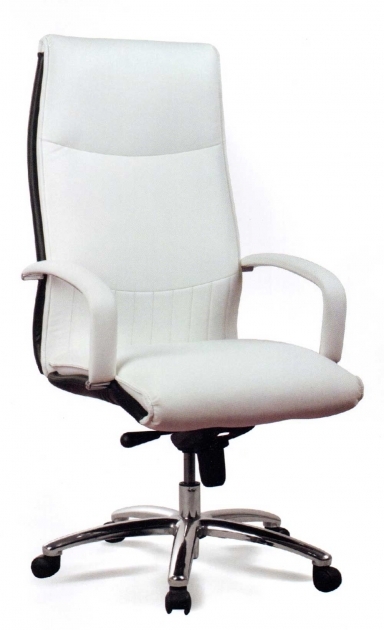 Best Leather Office Chair Upholstery White Color Chrome Base High Back Design Adjustable Height Photos 56