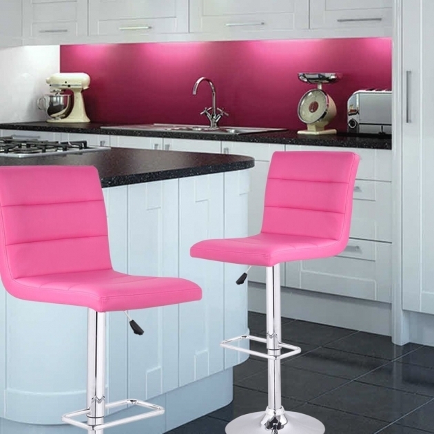 High Chair For Kitchen Counter Pink Faux Leather Adjustable Design Picture 73