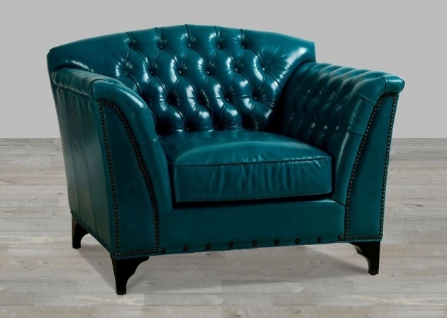 Dark Turquoise Top Grain Blue Leather Club Chair Photo 96
