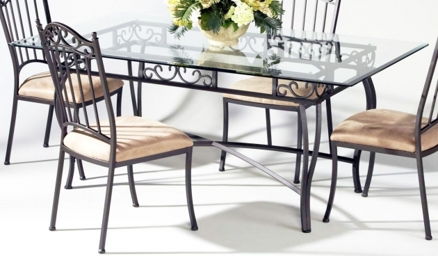 Glass And Metal Dining Table With Wrought Iron Kitchen Chairs Image 89