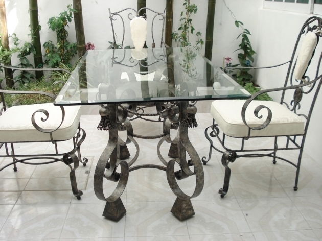 Outdoor Wrought Iron Kitchen Chairs With Rectangular Glass Top For Table Picture 19