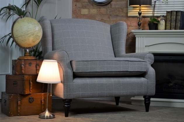Sherlock Large Vintage Style Wing Back Vintage Cuddle Chair Tweedy Check Photo 09