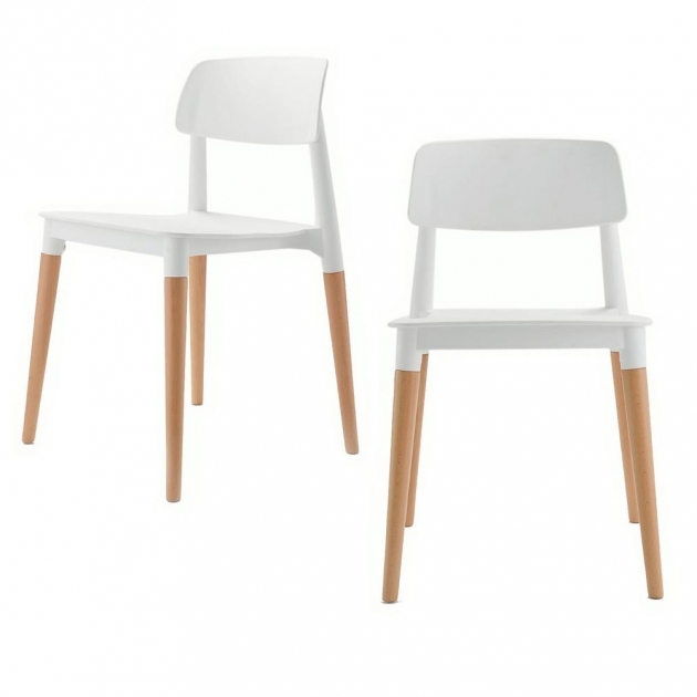 Classy Wood Leg White Accent Chairs Image